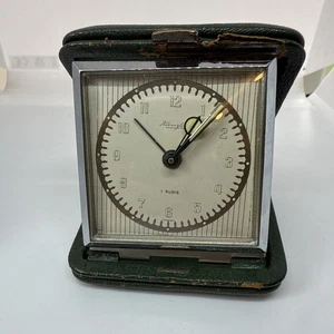 Vintage Kienzle 7 Rubis Travel Alarm Clock in Folding Leather Case Working Order - Picture 1 of 16