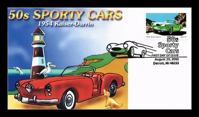 DR JIM STAMPS US COVER SPORTY CARS 1954 KAISER DARRIN FDC PANDA HAND MADE - Image 1 of 2