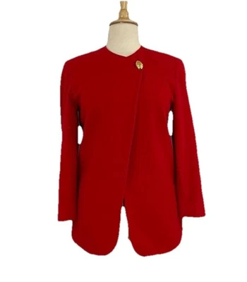 Chaqueta Blazer Roja De Colección Para Mujer’s 8 Manga Larga Cuello Redondo Lana Cachemira Nylon Foto 1 de 4