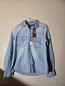 Justin 1879 Light Blue Wash Faded Denim Womens Long Sleeve Shirt Size XS - Picture 1 of 5