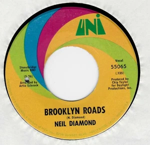 45RPM, NEIL DIAMOND ' BROOKLN ROADS ' EXCELLENT ' NICE COPY ' CO ROCK - Picture 1 of 2
