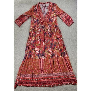 Maxi Vestido Jodifl Para Mujer M Rojo Mixto Floral Boho Cottagecore Fluido Corbata Cuello en V - Imagen 1 de 19