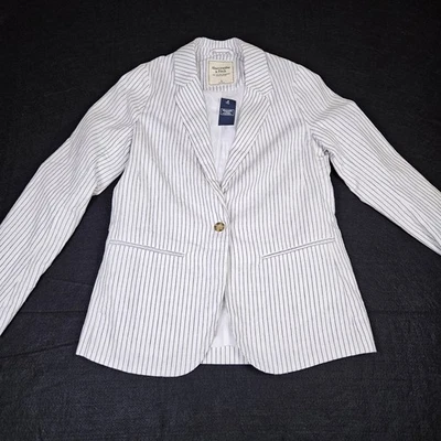 Blazer Abercrombie & Fitch Mezcla de Lino Rayas Preppy Clásico Carrera Para Mujer S Foto 1 de 4