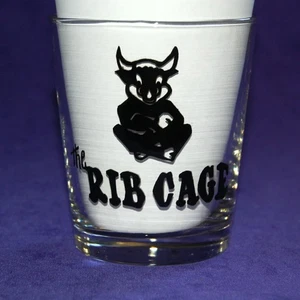 Vintage The Rib Cage Restaurants Bull Logo Double Old Fashioned Bar Glass - Picture 1 of 2