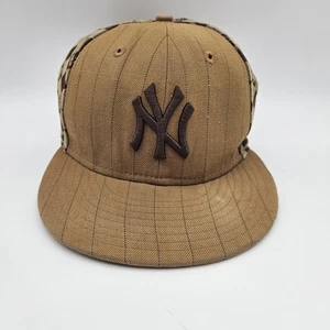 New York Yankees Hat Cap Fitted Mens 7 1/4 Brown MLB Baseball Checker New Era - Picture 1 of 10