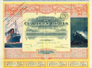 FRANCE CLARIDGES HOTELS COMPANY  stock certificate/bond 1919 BEAUTY - Picture 1 of 1