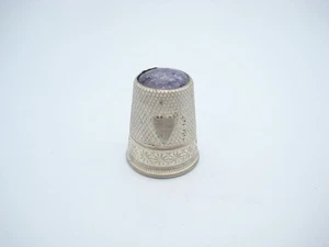 Antique Sterling Silver Star Pattern Purple Glass Top Sewing Thimble - Picture 1 of 7