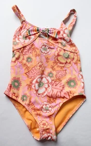 Roxy Girl's Wild Flower One Piece Stretch Swimsuit BL1 Papaya Size 7 NWT - Picture 1 of 3