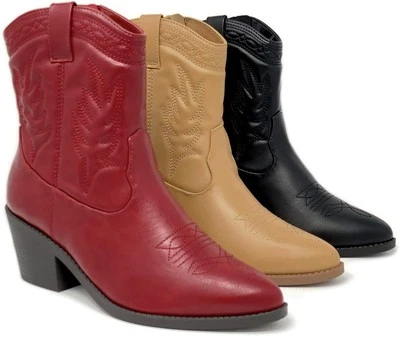 Botas al tobillo cosidas Soda Picotee vaqueras occidentales para mujer  Foto 1 de 4