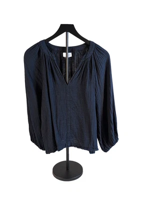 Top para mujer Velvet by Graham & Spencer azul marino mangas globo 100 % algodón Foto 1 de 4