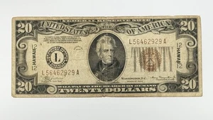 1934 A $20 HAWAII OVERPRINT Bank Note twenty FRN WWII Emergency Issue Fr# 2304m - Picture 1 of 6