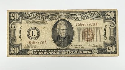 1934 A $20 HAWAII OVERPRINT Bank Note twenty FRN WWII Emergency Issue Fr# 2304m - Image 1 of 4