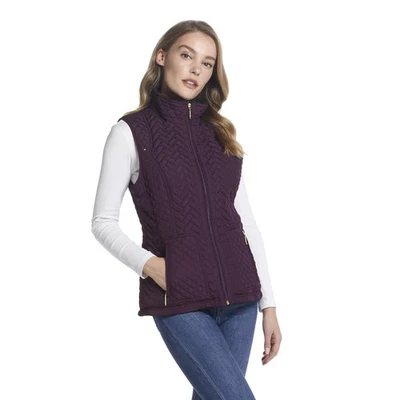 Weatherproof Womens Quilted Vest Crushed Berry Faux Fur Trim Full Zip Sz XL NWT - Image 1 of 4