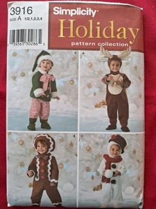 Simplicity 3916 Toddlers Snowman Reindeer Elf Costumes Sewing Pattern Sz 1/2-4 - Picture 1 of 2