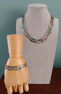 Vintage Mexiko passende 925 Silber & Abalone Halskette & Armband Set - "Adler 3" - Bild 1 von 17
