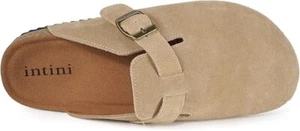 Intini Womens Suede Clogs Mens Leather Mules Cork Footbed Sandals / Arch Support - Picture 1 of 9