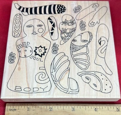Paula Best Large BUTTERFLY PAPER ART DOLL Wood Mounted Rubber Stamp 0332A INSECT - Image 1 of 4