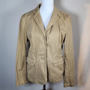 GAP Blazer Womens 12 Twill Beige Flax Canvas Jacket Classic Preppy Hipster Y2K - Picture 1 of 17