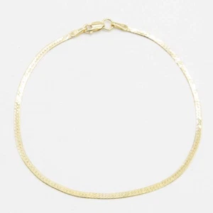 1.6mm Herringbone Chain Thin Bracelet 14K Real Yellow Gold - Picture 1 of 8