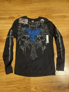 Camicia Uomo MMA Elite Taglia L Nera Croce Grafica Termica Manica Lunga Spada Y2K - Foto 1 di 5