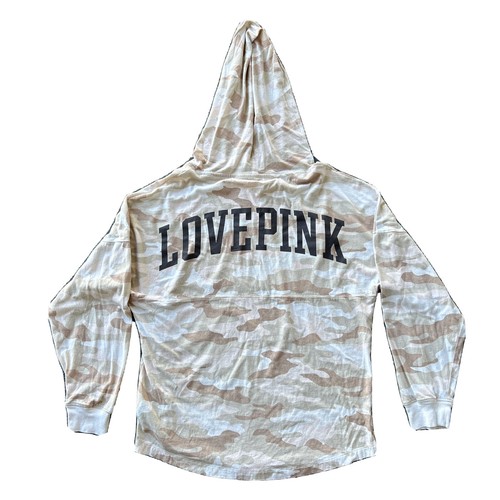 UNDERCOVER Victoria Secret ROSA Felpa con Cappuccio Donna Piccola Manica Lunga Bianco Beige Mimetica