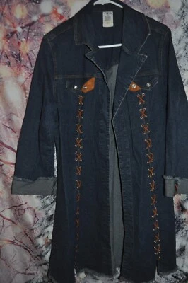 Chaqueta de mezclilla etílica para mujer TALLA grande de cuero con cordones frente abierto flecos occidentales Foto 1 de 4