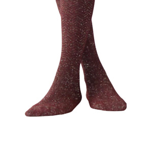 Blinq Collection Burgundy with Gold Shimmer Herringbone Tights, Size 8