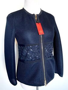 Carolina Herrera Navy Blue Lace Waist Jacket Retail $745 NWT Price $345 Size XS