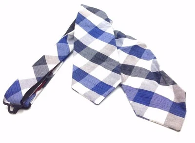 $100 Alfani Mens White Blue Check Wedding Bow Tie Classic Adjustable Bowtie - Image 1 of 4