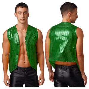 Mens Vest Solid Color Jacket Sleeveless Waistcoat Shiny Clubwear Dance Costume - Picture 1 of 74