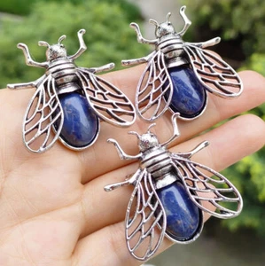 3pcs Sodalite Gems Bee Pendants Brooch Happy Luck Amulet - Picture 1 of 1