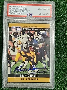 Franco Harris Signed 1990 NFL Pro Set Pittsburgh Steelers HOF PSA Auto GEM MT 10 - Picture 1 of 2