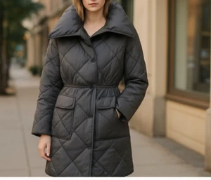NWT DKNY Pillow Collar Diamond Quilt Long Puffer jacket with oversized collar XL - Picture 1 of 14