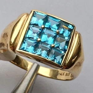 Q9620, Neu 14k einfarbig Gelbgold Y/G blauer Topas Ring, 10*10 mm, Gr.-7 - Bild 1 von 11