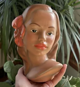 Vintage Polynesian Lady Head With Hibiscus Flower Marwal? - Picture 1 of 7