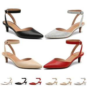 US Women Low Kitten Heel Pointed Toe Wedding Party Dress Pump Shoes - Picture 1 of 31