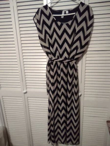Tacera Zig Zag Striped Ankle length women's dress sz PXL  Black/Tan Dressy - Picture 1 of 3