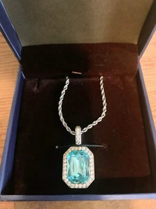 Sterling Silver S925 Aquamarine CZ Pendant Necklace - New - Picture 1 of 3