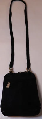 黑色麂皮绒斜挎包小号 Hush Puppies Zip Close Basset 猎犬拉链拉手 — 第 1/4 张图片