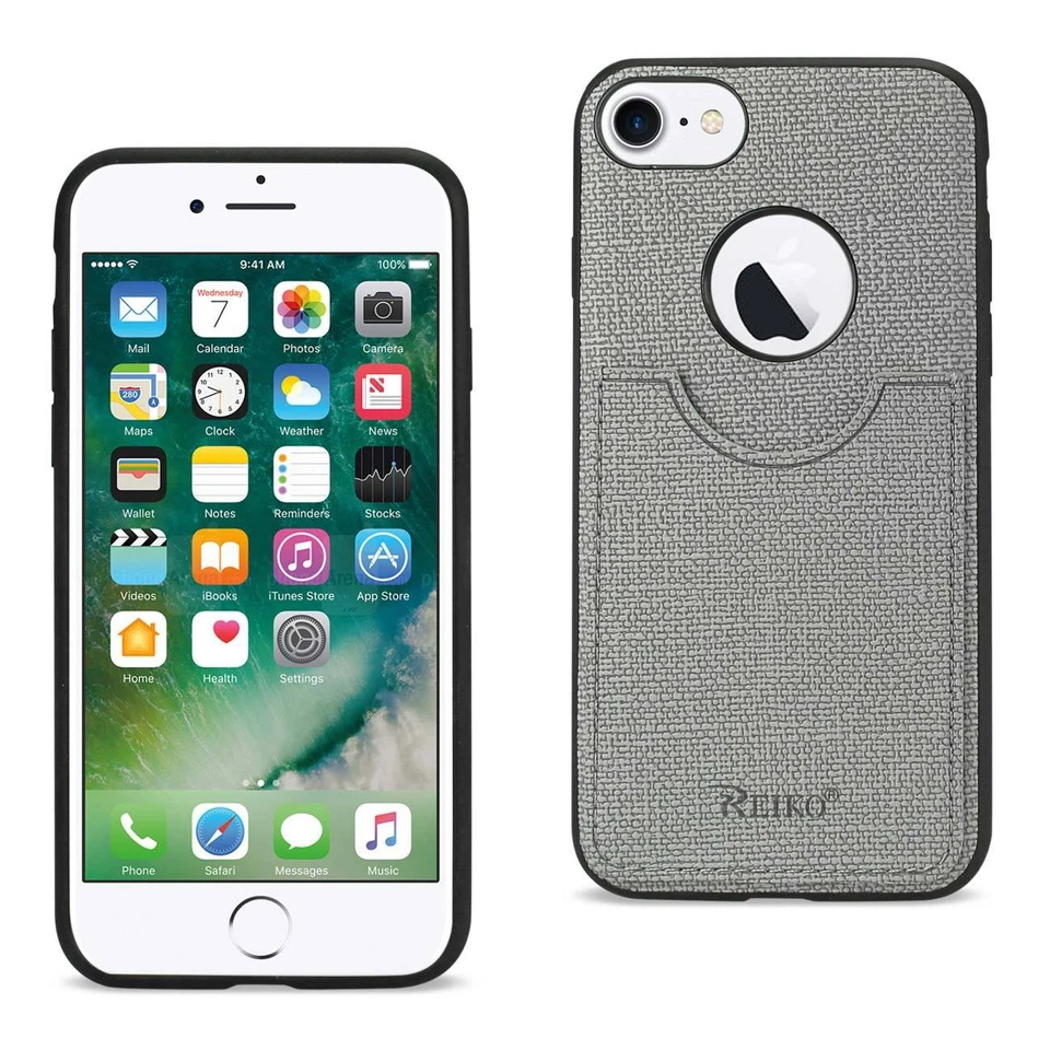 REIKO iPhone 8/ 7 Anti-slip Texture Protector Cover With Card Slot in Gray Dtpu0