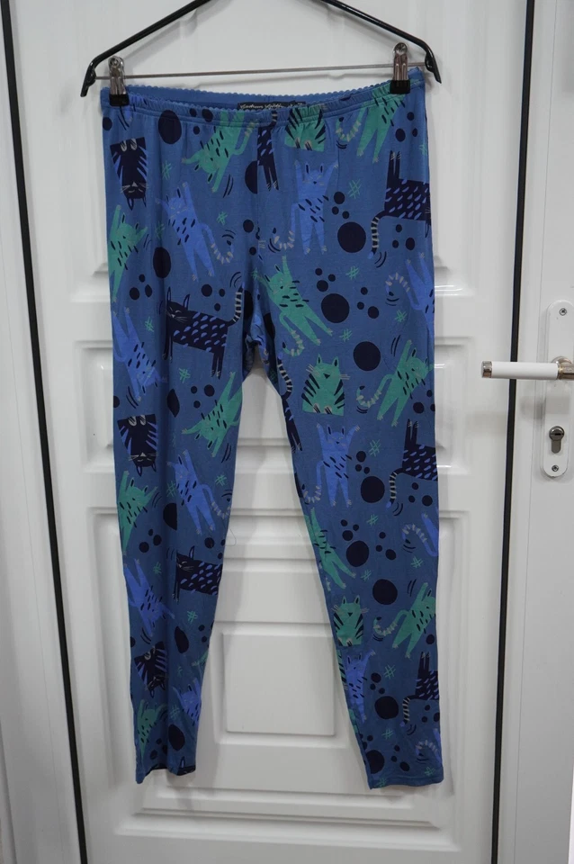 GUDRUN SJODEN cats sz S legging stretch micromodal floral blue - Image 1 of 1