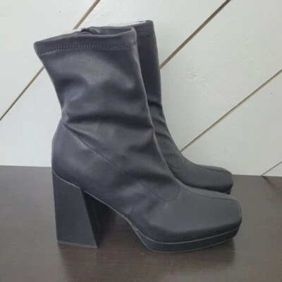 NWT Wild Pair Beauteep Platform Chunky Heel Ankle Boots Black Faux Leather 9.5 - Image 1 of 4