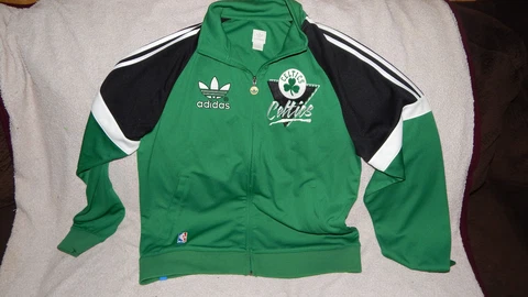 Boston Celtics Warm Up Jacket Mens L GREEN Full Zip Vintage Adidas Trefoil Cover