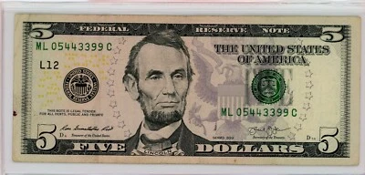 $5 FRN Series 2013 San Francisco Fancy ML 05443399 C THREE PAIRS TOGETHER RARE - Image 1 of 2