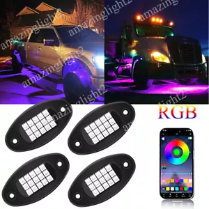 4 Pod RGB LED Rock Lights Underglow with Bluetooth APP Control For UTV ATV RZR - Picture 1 of 16
