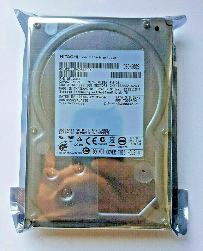 2 TB SATA Hitachi HDS722020ALA330 7200rpm 32MB HDD 3.5 " Internal Hard Drive New - Image 1 of 1