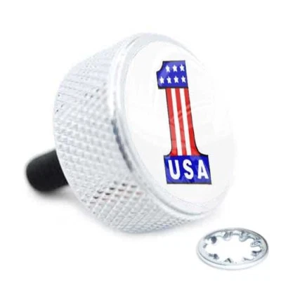 Chrome - Billet Aluminum LG Knurled Seat Bolt for 96-16 Harley - USA No 1 White - Image 1 of 4