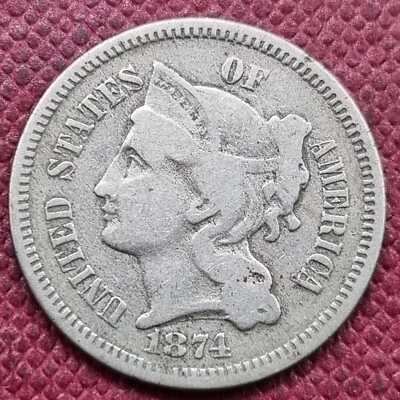 1874 Three Cent Nickel Piece 3c Circulated #84402 - Image 1 of 2