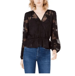 Women's Burnout Peplum Top, Black Floral Sheer, Bar III, Size XS - Picture 1 of 8