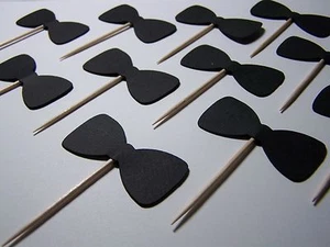 Black Bow tie party cupcake toppers set of 12 bachelor bachelorette Party 0027 - Picture 1 of 3